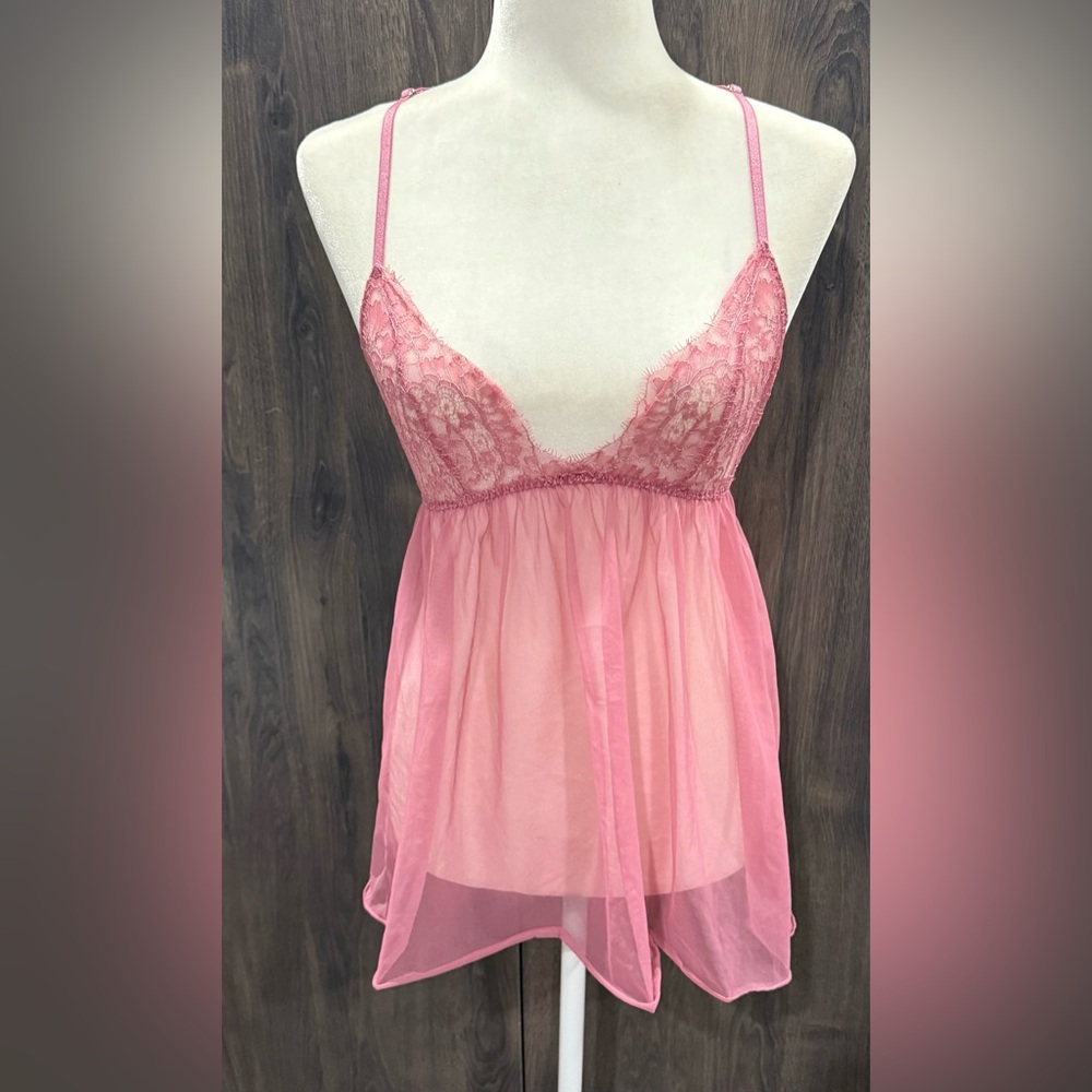 Victoria’s Secret  sheer light pink lace mesh babydoll
